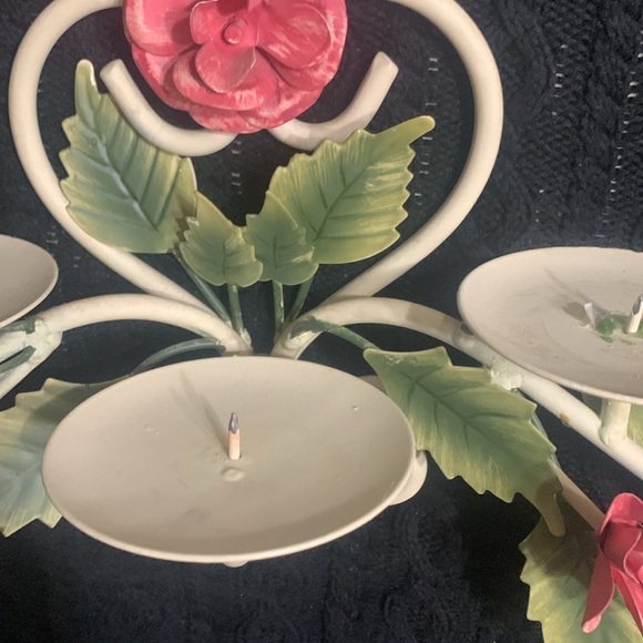 Vintage 5 Candle Shabby Chic Toleware Rose Floral Candle Wall Sconce - Picture 5 of 7